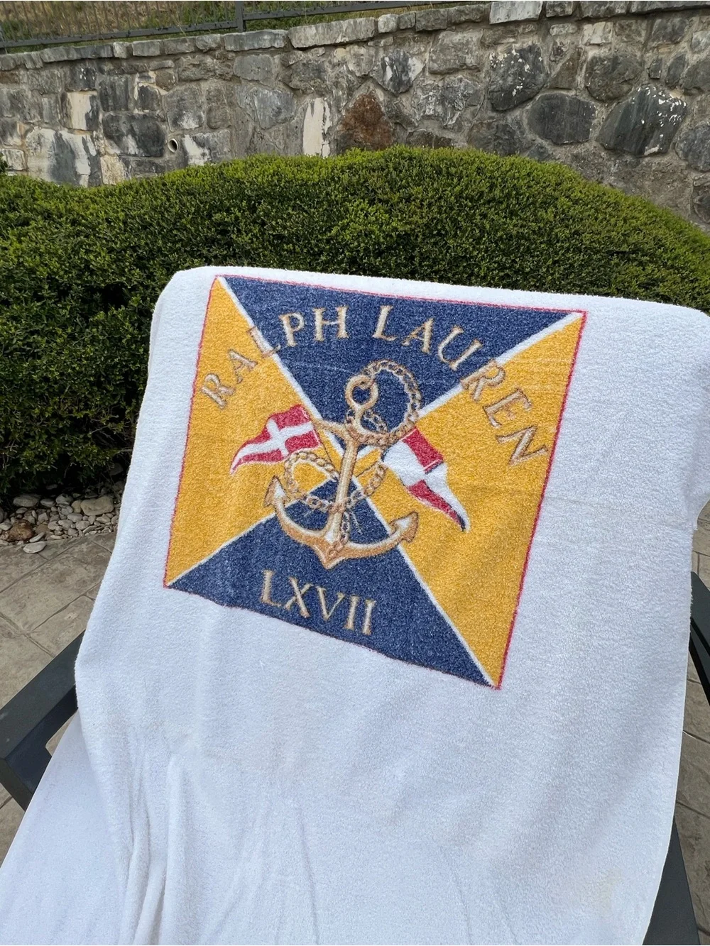 Ralph Lauren White Beach Towel with Navy and Gold Nautical Crest